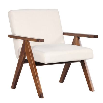 Front. Costway - Costway 1 PCS Modern Accent Chair Linen Fabric Armchair with Solid Acacia Wood Frame - Beige.