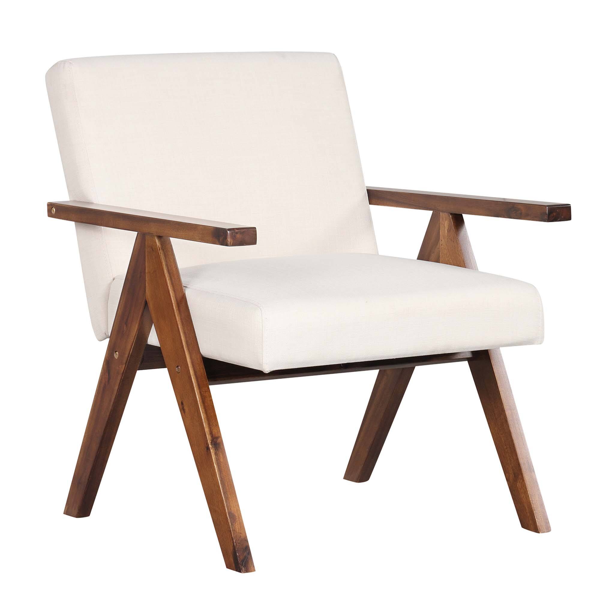 Front. Costway - Costway 1 PCS Modern Accent Chair Linen Fabric Armchair with Solid Acacia Wood Frame - Beige.