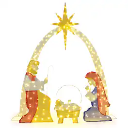 Gymax - 6 Ft Outdoor Lighted Nativity Scene w/240 Warm White LED Lights for Yard Porch Garden - Multi-color