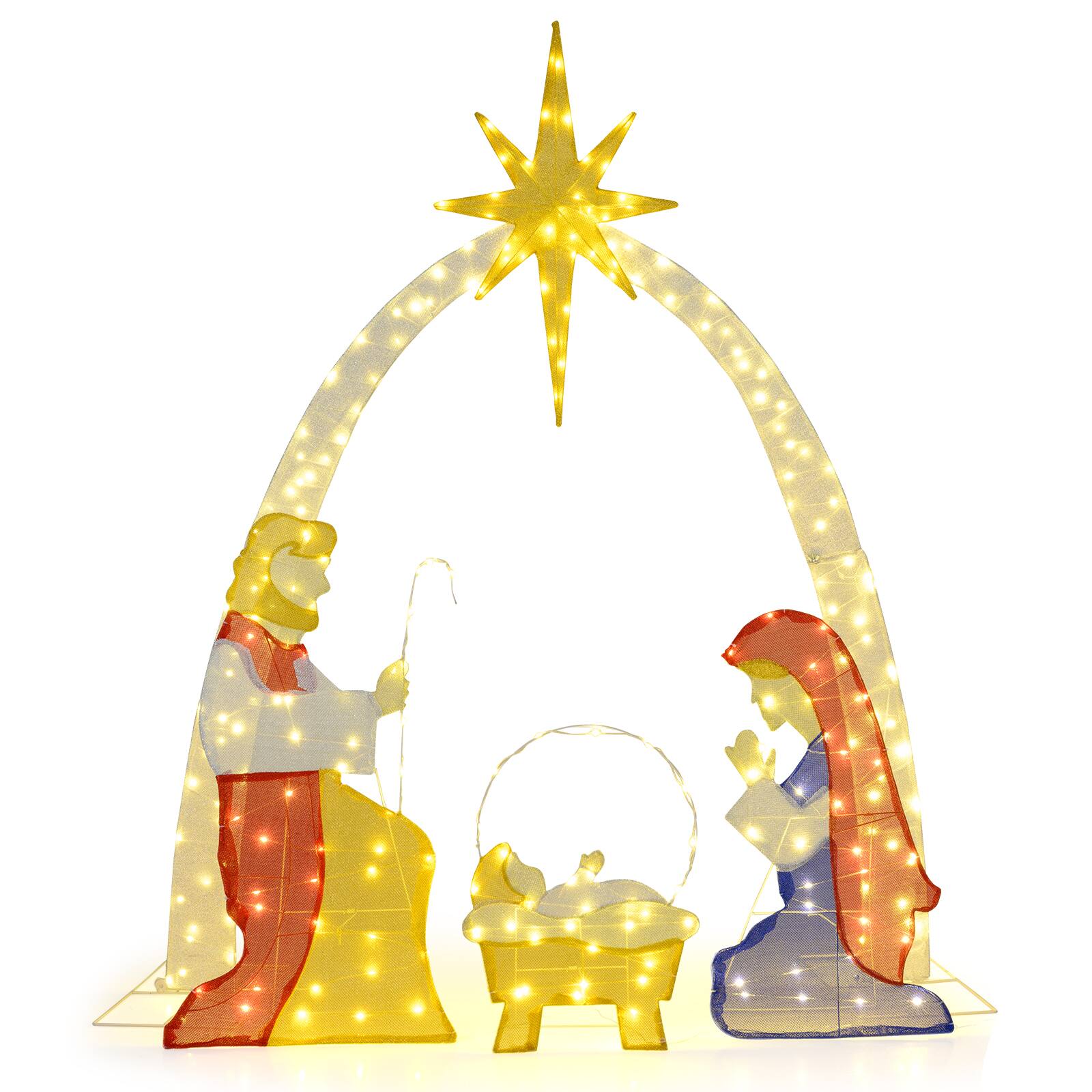 Front. Gymax - Gymax 6 Ft Outdoor Lighted Nativity Scene w/240 Warm White LED Lights for Yard Porch Garden - Multi-color.