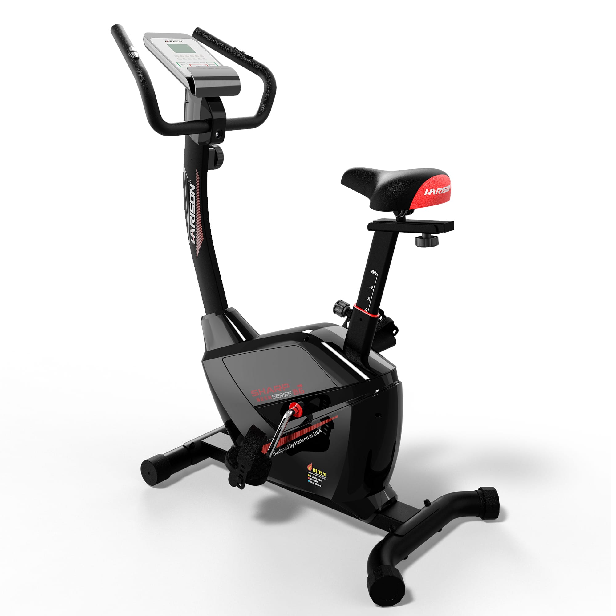 HARISON - Magnetic Stationary Bikes for Home with 2 in 1 LCD Monitor and Tablet Holder, 350LB Capacity (BBB6Eco) - Black