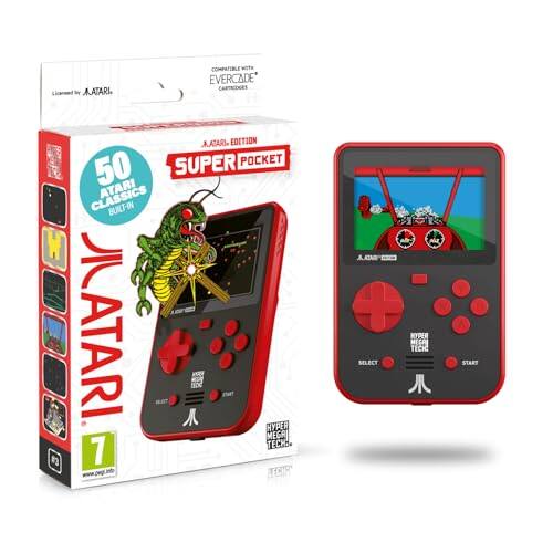 COMPATIBLE WITH EVERCADE CARTRIDGES  
Licenced MATARI EDITION  
SUPER POCKET 50 ATARI CLASSICS BUILT-IN  
ATARI 7 MEGRI HYPER TECH!  
A.KIAMI SELECT  
KYPER MEGRI TECH!  
START