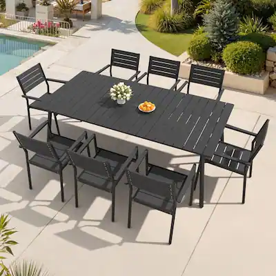 Front. Crestlive Products - Crestlive Products Water Proof 7/9/11pc Patio Dining Set Aluminum Frame Rectangle Table Stackable Stationary Arm Chairs - Black-9PC.
