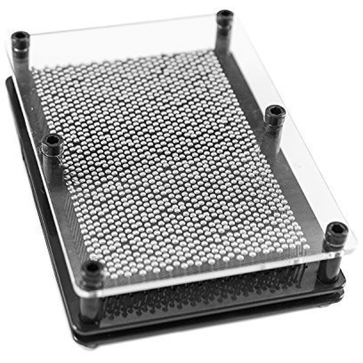 Back. JuzToys - 3D Pin Art Board Game Toy, Classic Pin Impression Desk Toys Sculpture for Children Adults, Metal - Silver.