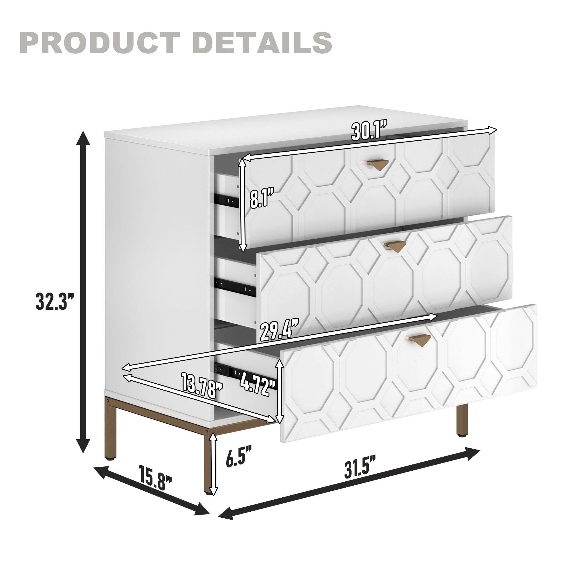 PRODUCT DETAILS

- Width: 30.1"
- Height: 32.3"
- Depth: 31.5"
- Drawer Height: 8.1"
- Drawer Depth: 29.4"
- Drawer Width: 13.78"
- Drawer Height: 4.72"
- Drawer Width: 15.8"
- Drawer Height: 6.5"
- Overall Height: 15.8"