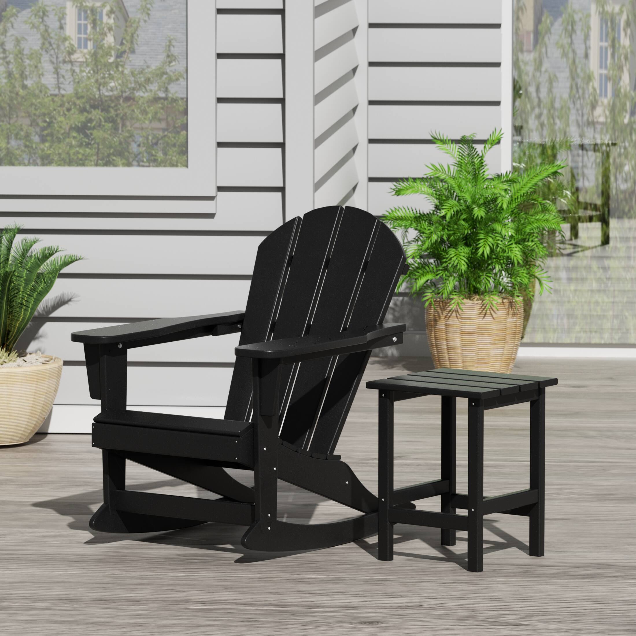 Angle. WestinTrends - WestinTrends Malibu Outdoor Patio Rocking Adirondack Chairs with Side Table Set - Black.