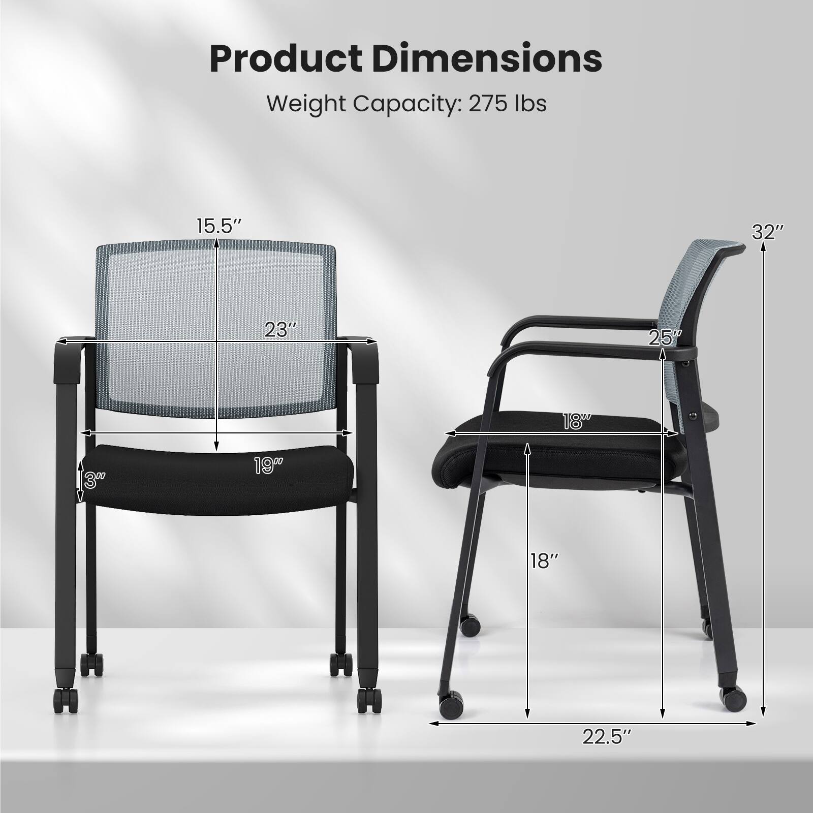 Costway Set of 4 Stackable Conference Room Chairs with Wheels Gray ...