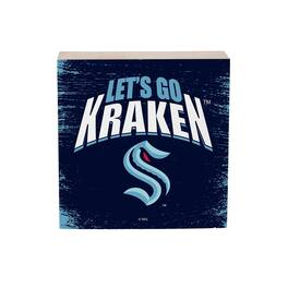Evergreen Enterprises - Seattle Kraken 6" Square Fan Chant Wood Block Shelf Sign - Multicolor