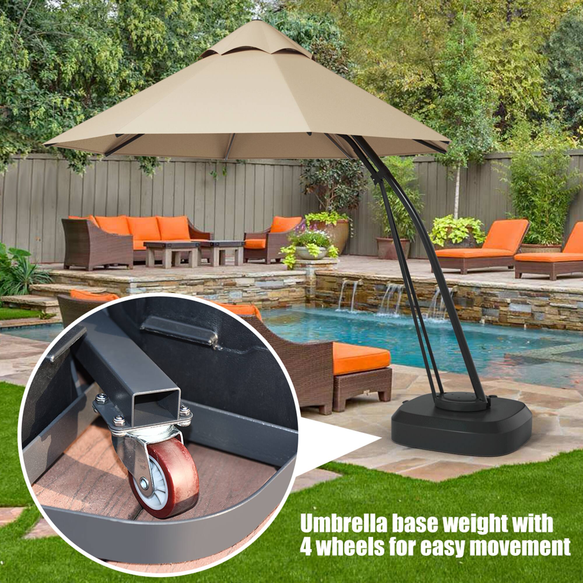Umbrella base weight with 4 wheels for easy movement