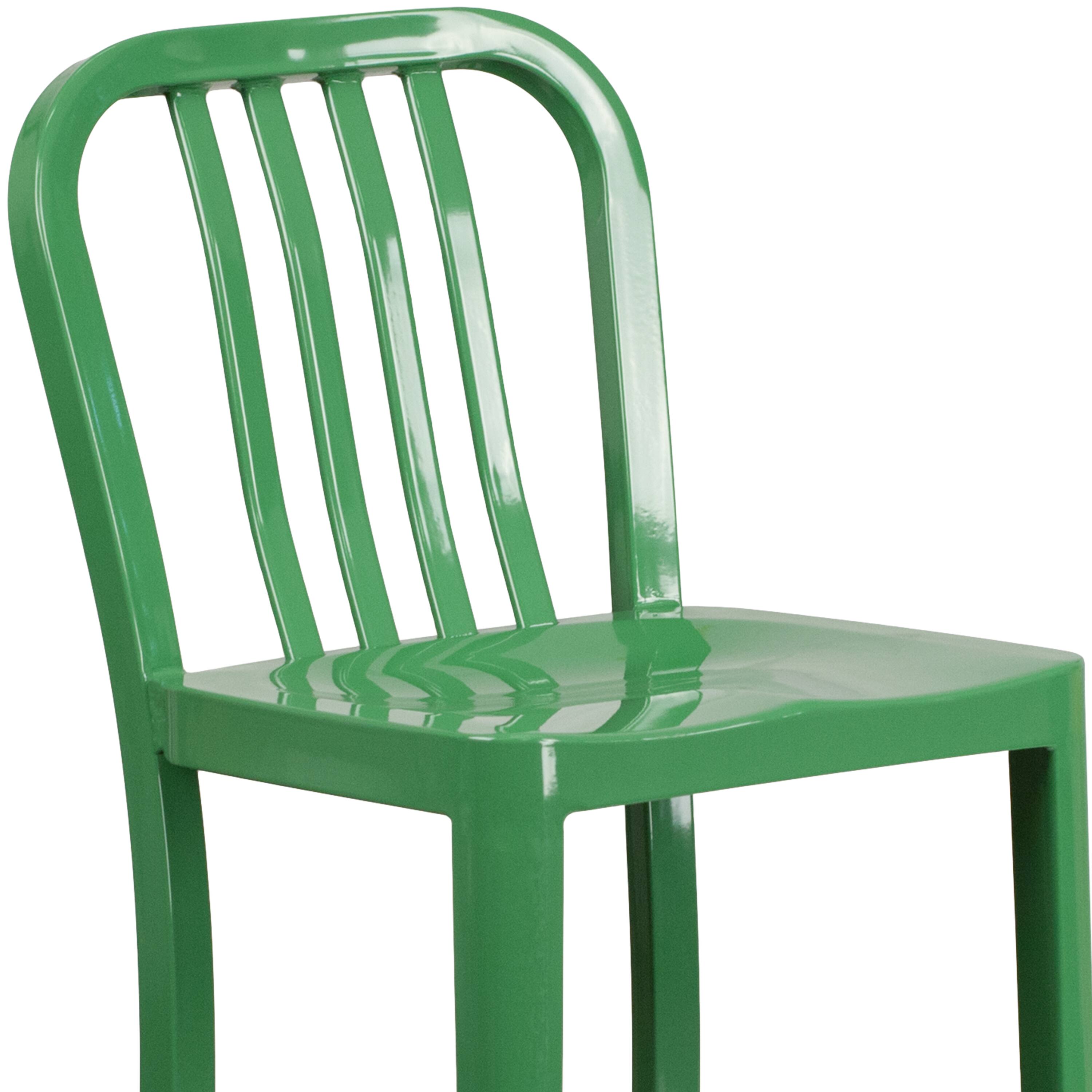Alt View 8. Emma + Oliver - Commercial Grade 30"H Colorful Metal Indoor-Outdoor Vertical Slat Back Barstool - Green.