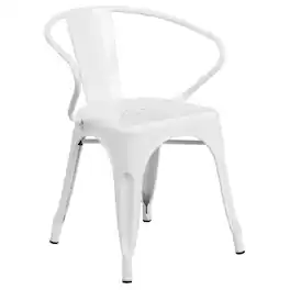 Emma + Oliver - Commercial Grade Colorful Metal Indoor-Outdoor Chair with Arms - White
