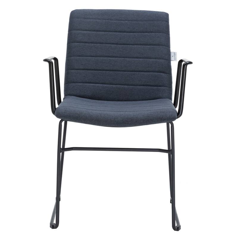 Alt View 2. LeisureMod - Zylar Office ArmChair with PU Leather, Foam Cushion, Stainless Steel Base & Ergonomic Support - Dark Blue.
