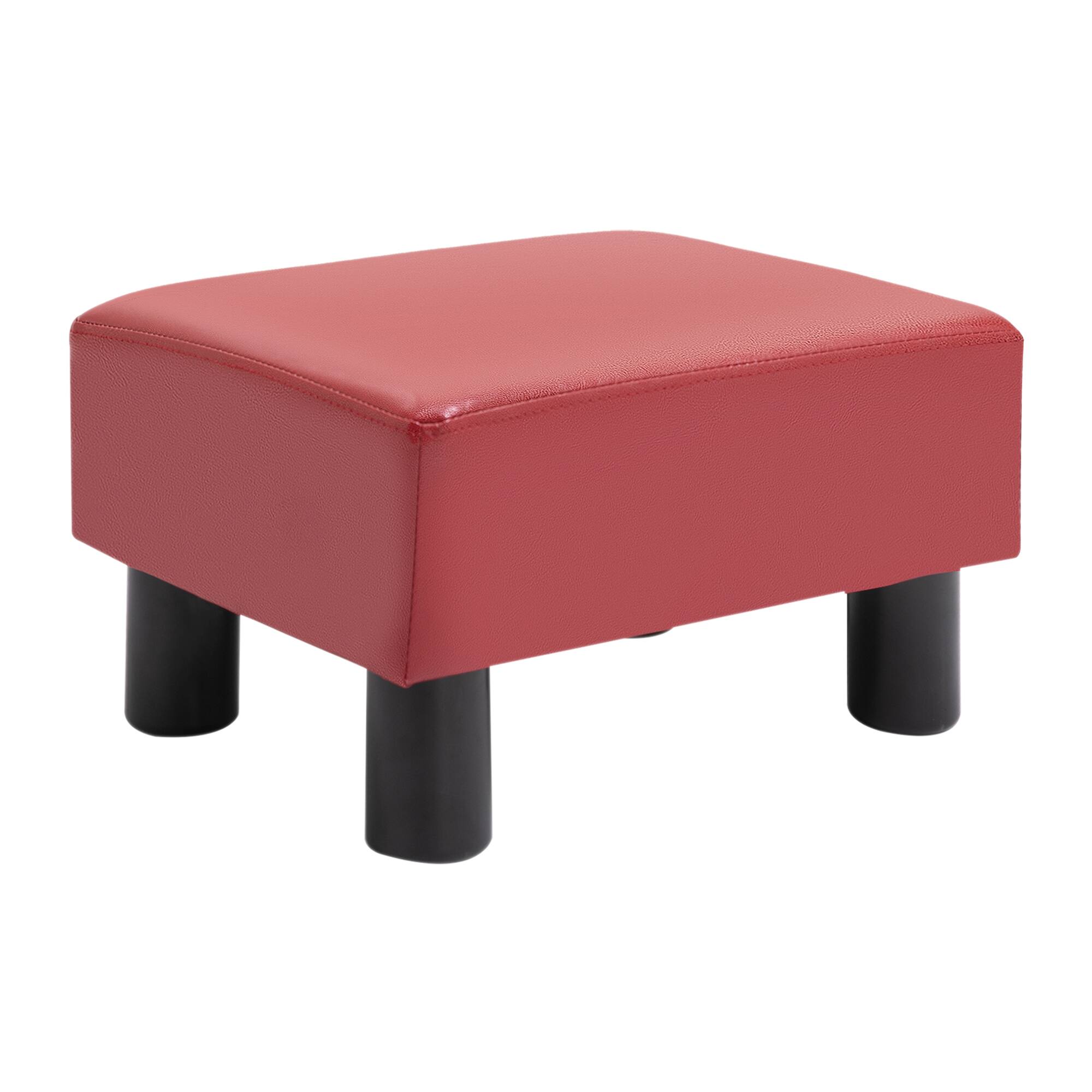 Front. Homcom - Ottoman Foot Rest, Small Foot Stool with Faux Leather Upholstery, Rectangular Ottoman Footrest - Red.
