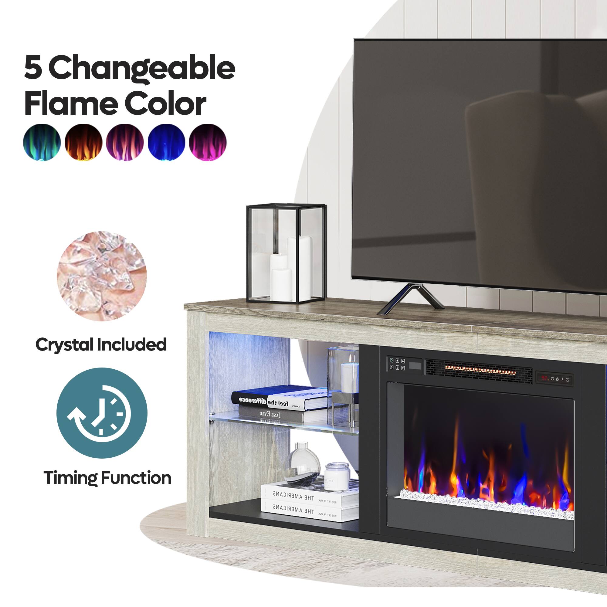 5 Changeable Flame Color Crystal Included   OAIE difference the teel ! EiNt ool Timing Function   AMERICANS THE AMERICANS IH!