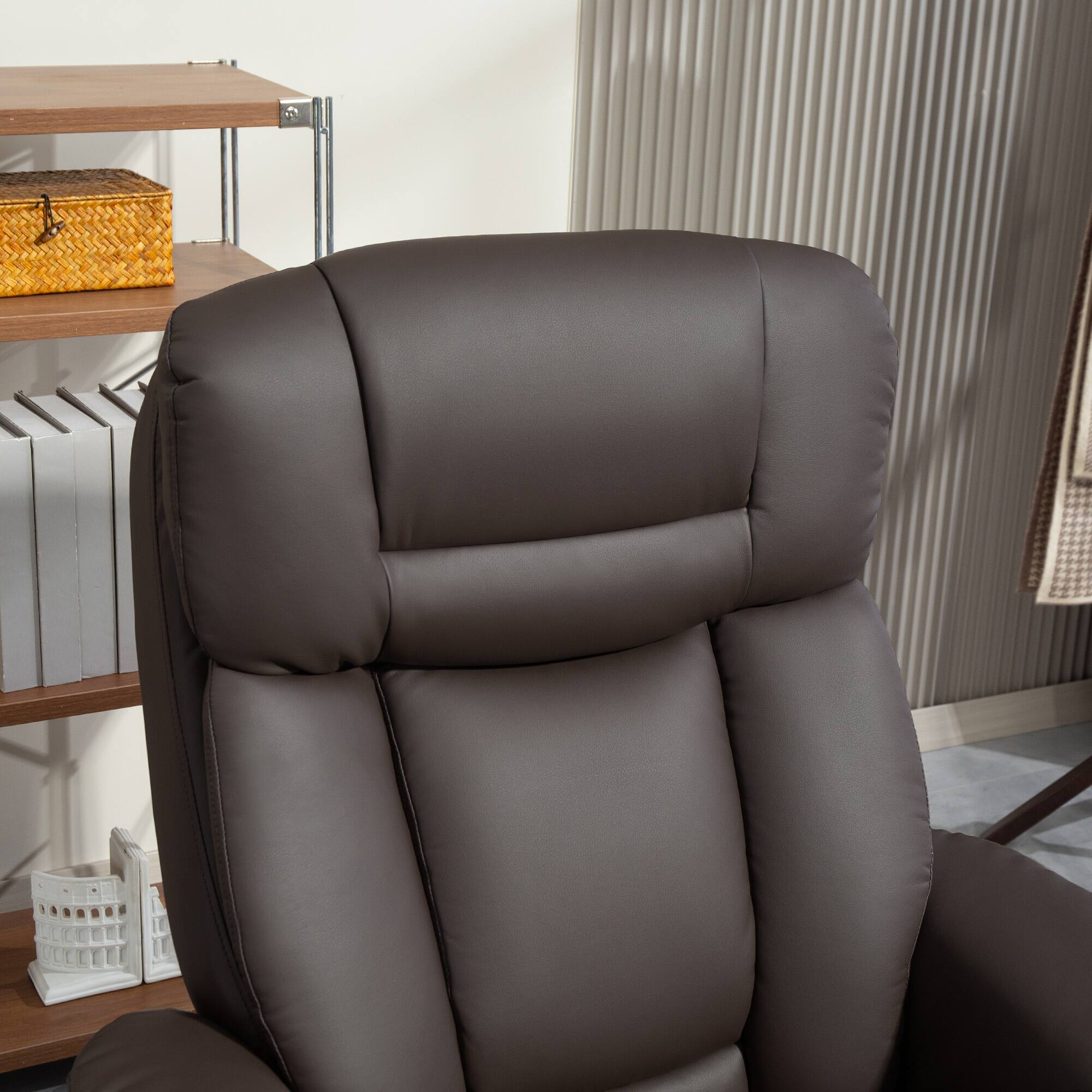 Alt View 7. Homcom - Swivel Recliner w/Ottoman: PU Leather Adjustable w/Wood Base​ - Brown.