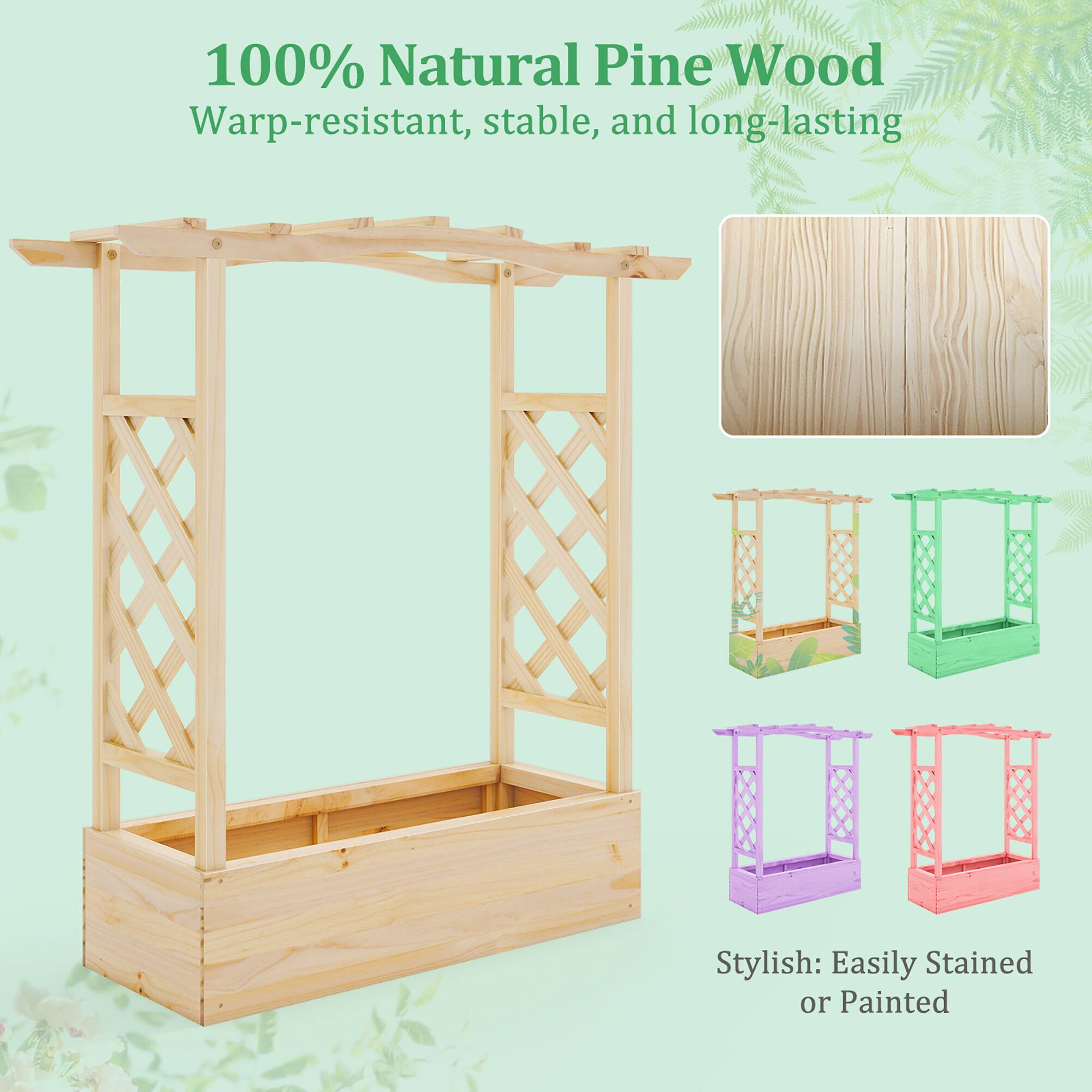 100% Natural Pine Wood  
Warp-resistant, stable, and long-lasting  

Stylish: Easily Stained or Painted
