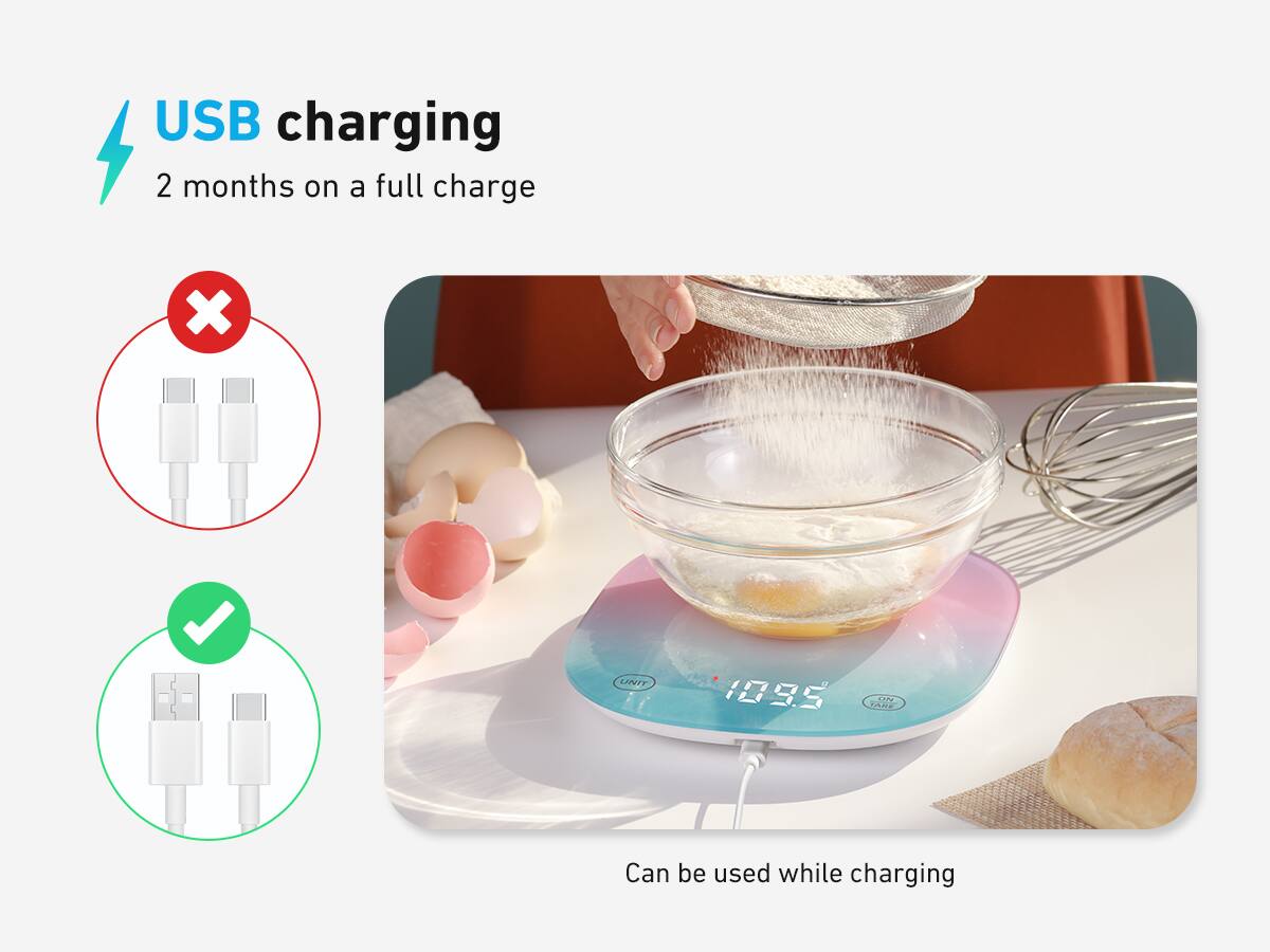 USB charging  
2 months on a full charge  

Can be used while charging
