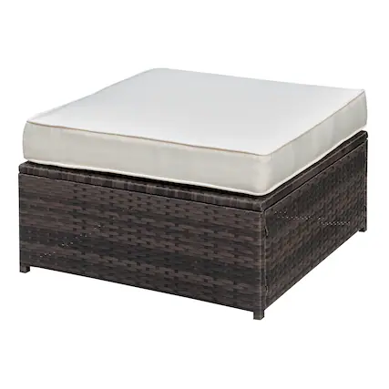 Front. Manhattan Lane - Aluminium Frame Faux Polyester Upholstered Square Ottoman - Brown And White.