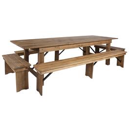 Flash Furniture - HERCULES Series 9' x 40'' Antique Rustic Folding Farm Table and Four Bench Set - Brown