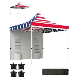 Outsunny - 10' x 10' Heavy Duty Pop Up Canopy Tent with Sidewall, UPF50+ Instant Sun Shelter with Storage Pockets - American Flag Print