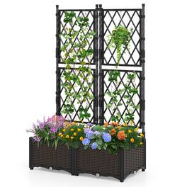 Gymax - Raised Garden Bed w/Trellis Drain Holes for Climbing Vines Flowers Vegetables - Black