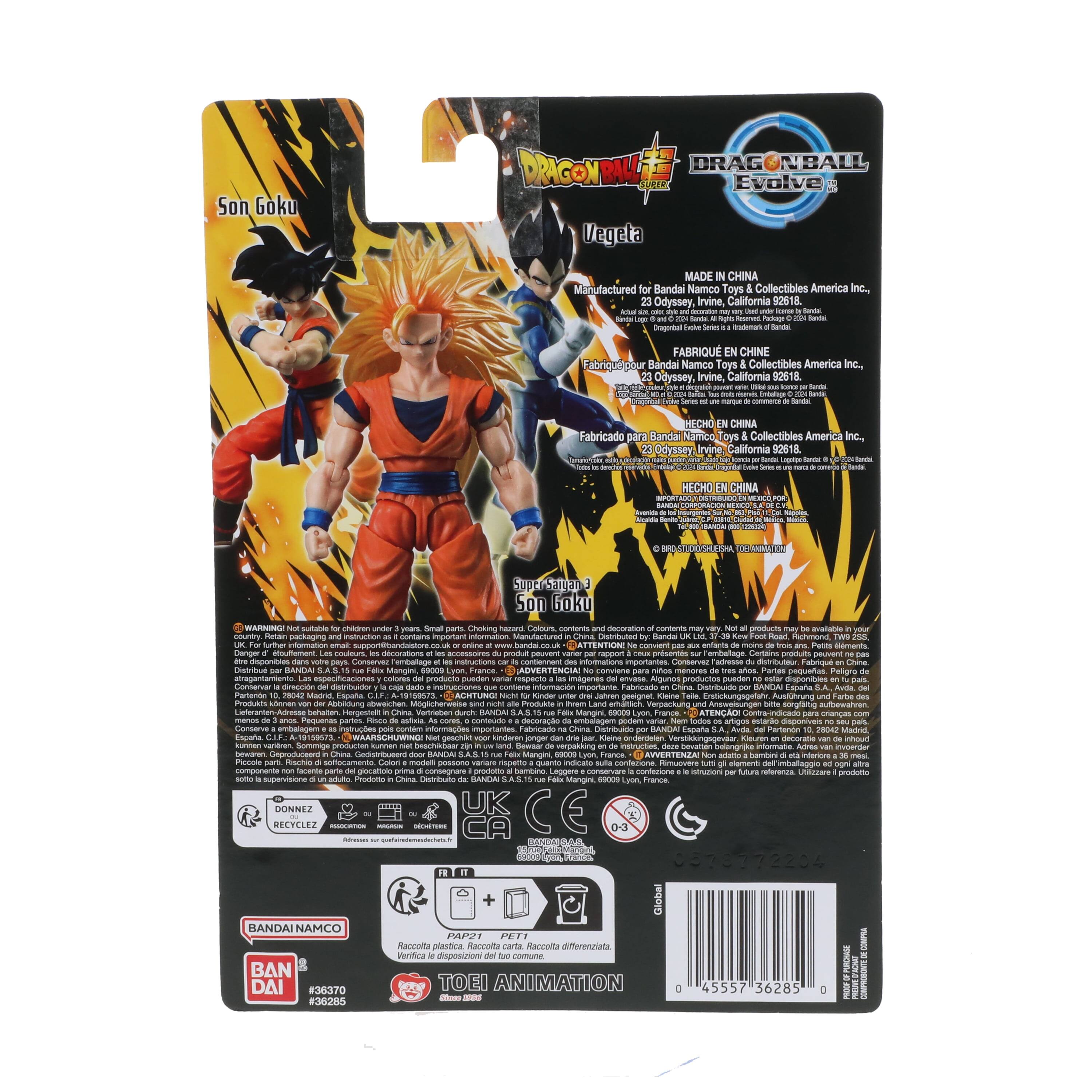 Son Goku DRAGONBALL Evolve Vegeta MADE IN CHINA Manufactured for Bandai Namco Toys & Collectibles America Inc., 22 Odyssey, Irvine, California 92618. FABRIQUÉ EN CHINE Bandai Namco Toys & Collectibles America Inc., 22 Odyssey, Irvine, California 92618. Fabricado HECHO EN CHINA Bandai Namco Toys & Collectibles America Inc., 22 Odyssey, Irvine, California 92618.