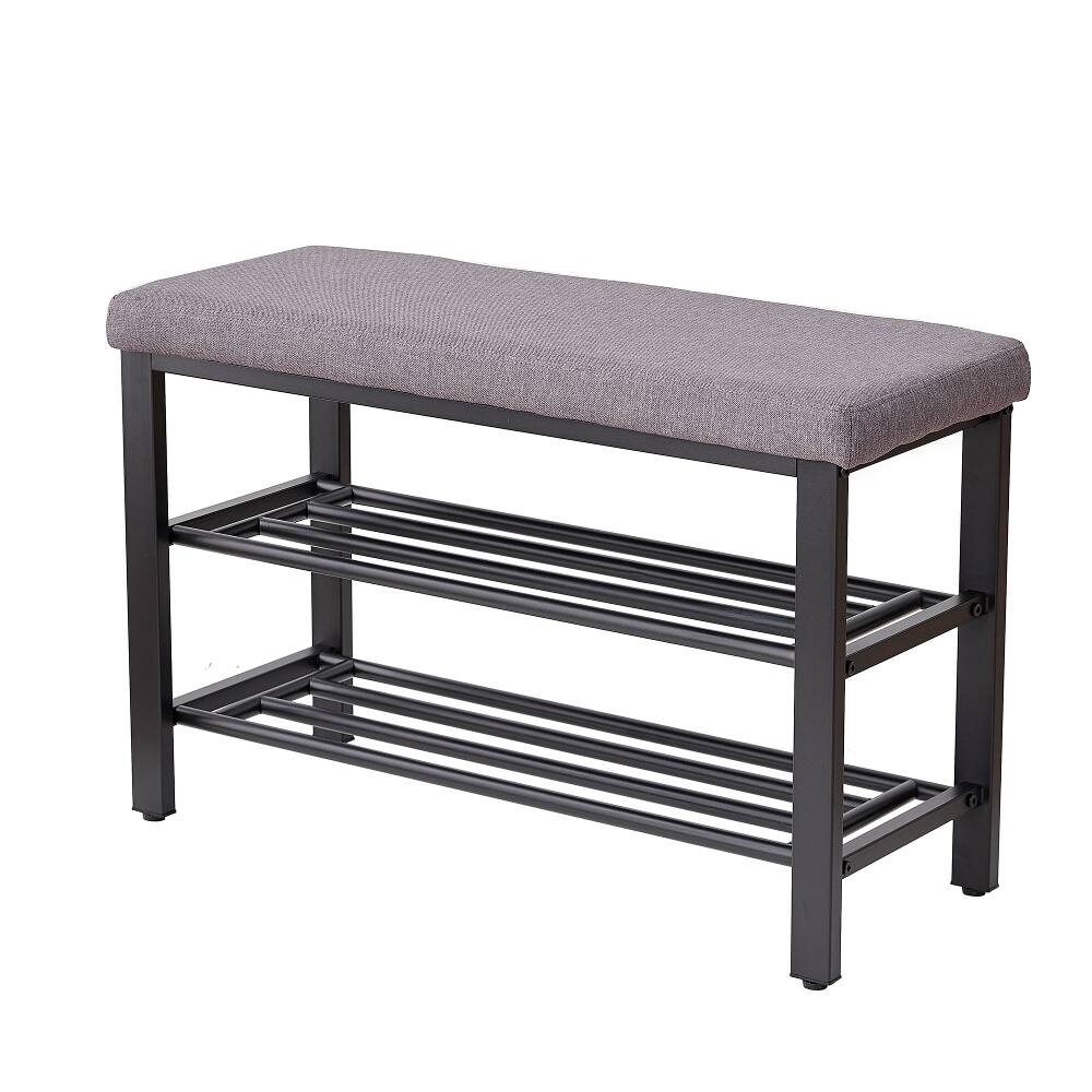 Alt View 1. Ropilly - Ropilly Modern Shoe Bench with Cushion Space Saving Entryway Storage Bench Metal Shoe Rack with Seat - Black.