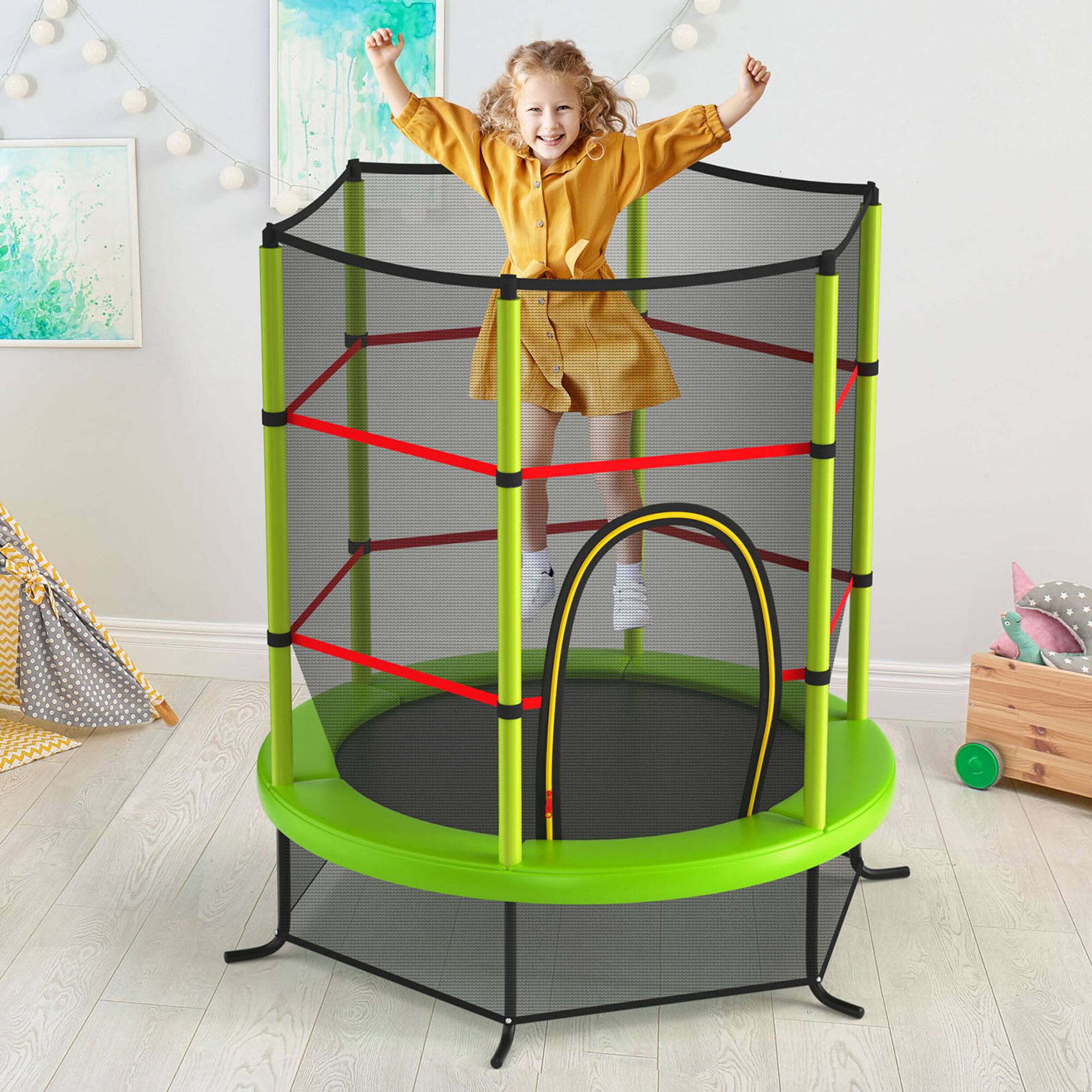 Alt View 3. Gymax - Gymax 55'' Recreational Trampoline for Kids Trampoline w/ Enclosure Net Green - Green.