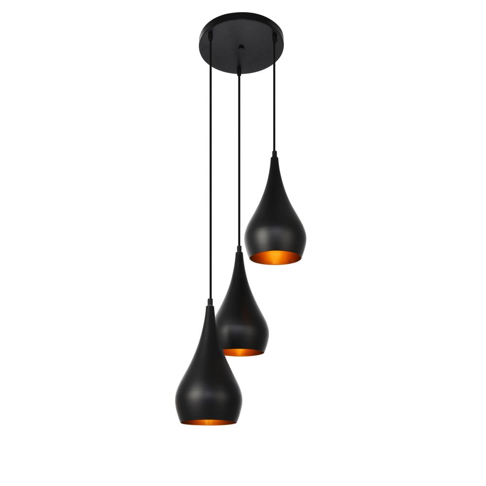 Alt View 4. Living District - Nora Collection Pendant D14.5in H11.5in Lt:3 Black finish - Black.