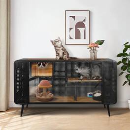 Pefilos - 55" Cat House for Indoor Cats with Tempered Glass, Transparent Cat Playpen Cat Condo for Large Cats