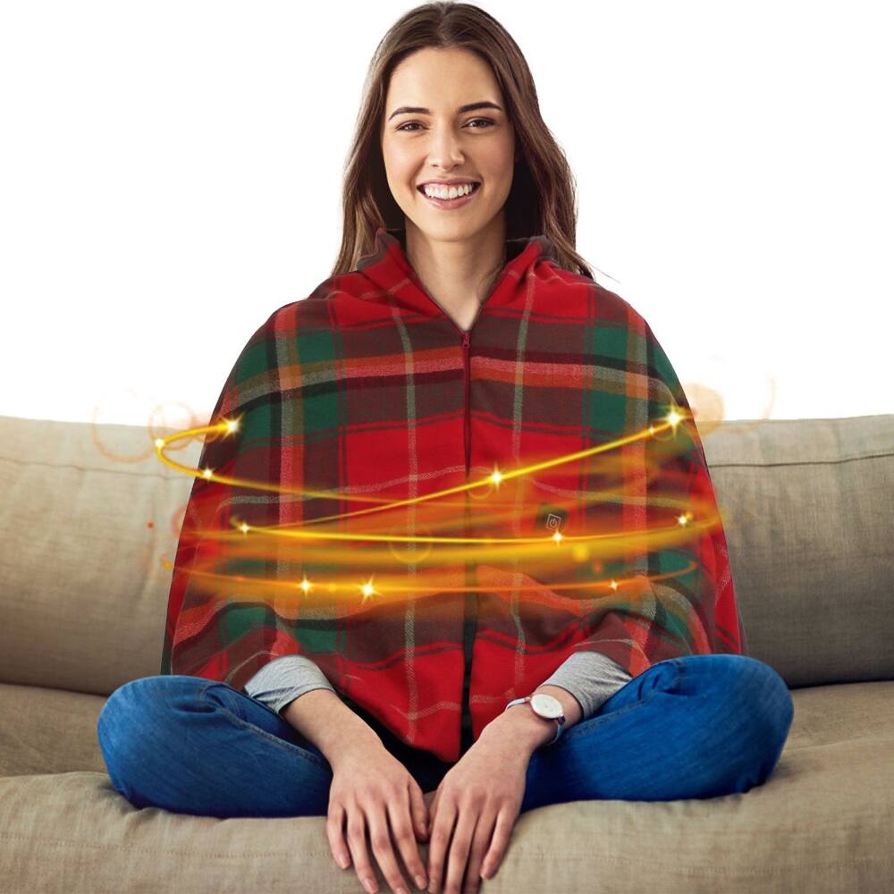 Back. Loheer - Loheer Wearable Heated Shawl With Zipper 71x24 Inch Electric Throw Wrap - Christmas.