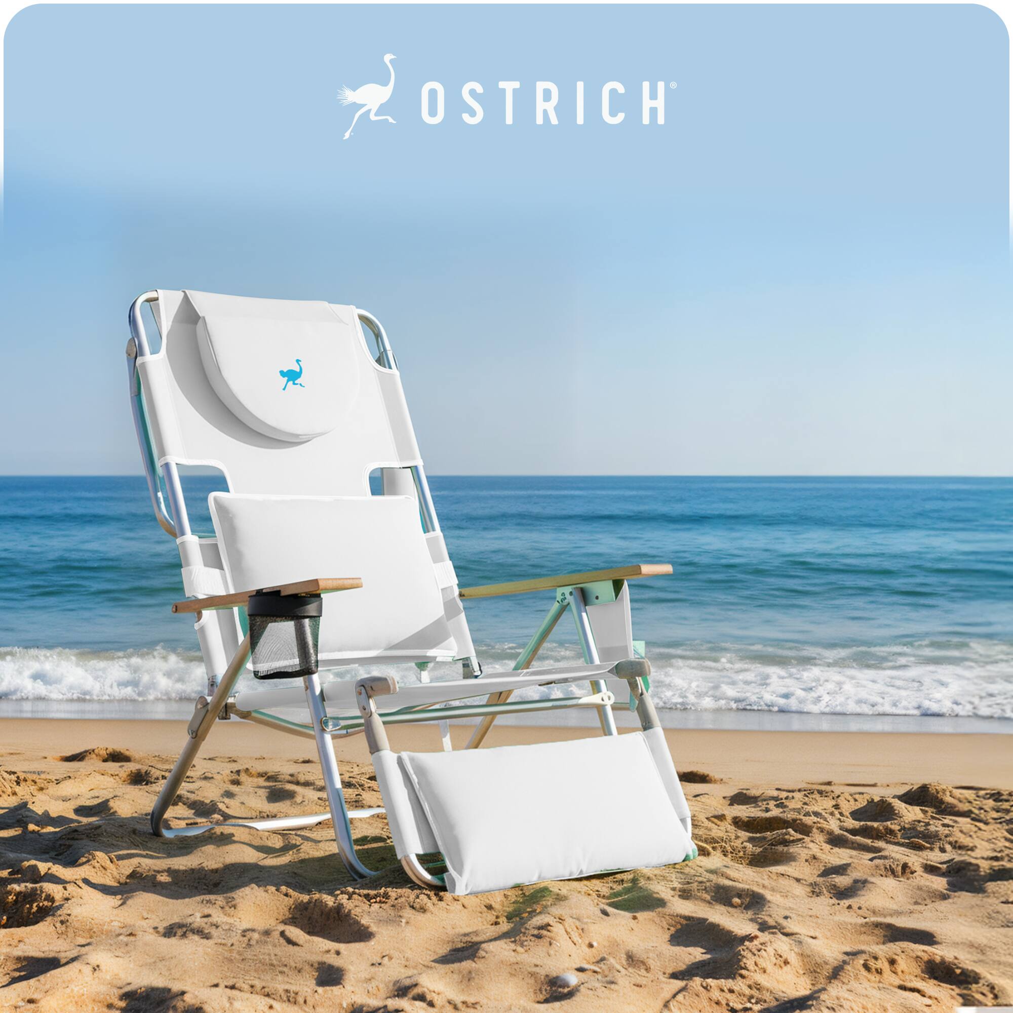Alt View 7. Ostrich - Ostrich The Deluxe 3N1 Lightweight Outdoor Beach Lounge Chair w/ Footrest, White - White.