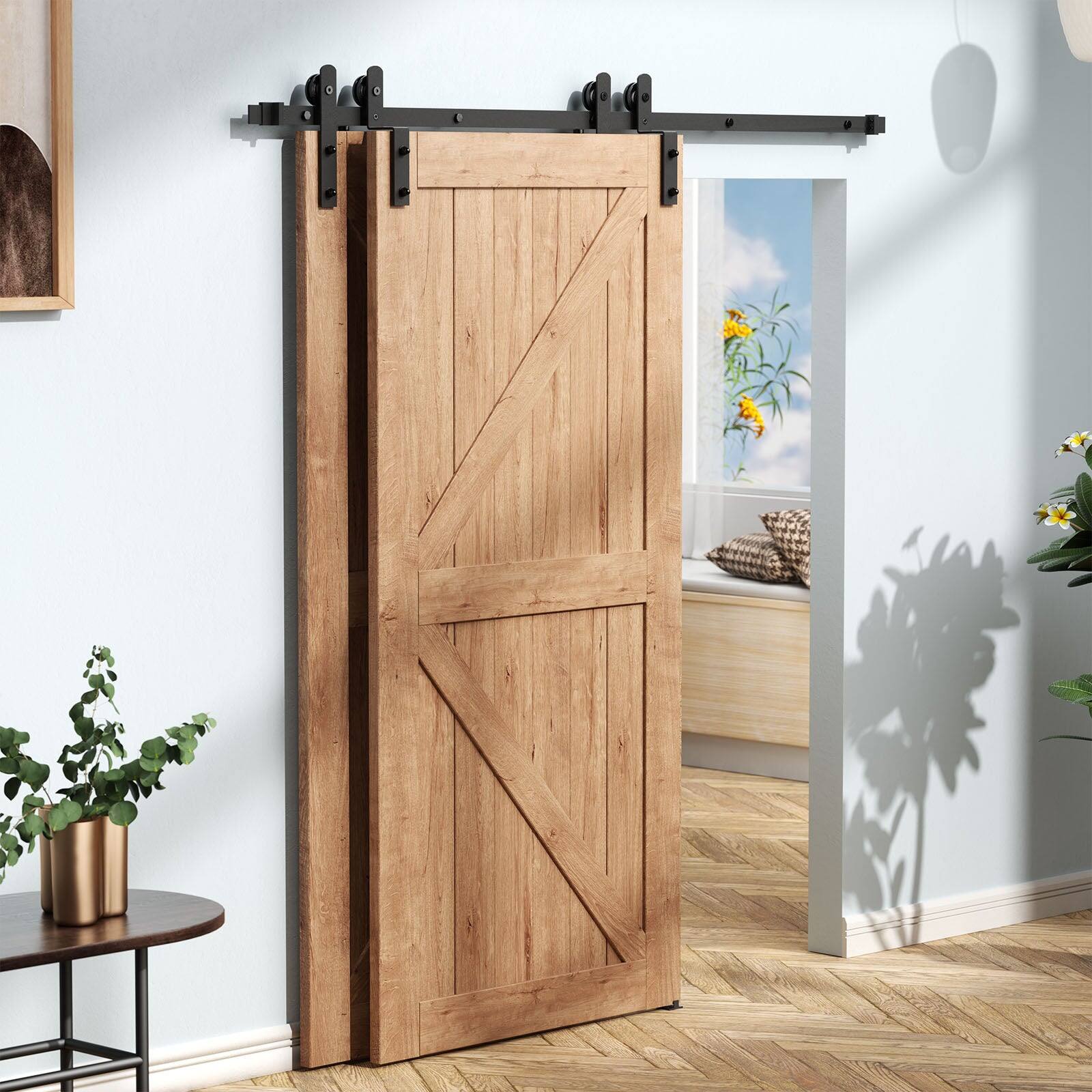 Alt View 1. Boyel Living - 6 ft./70 in. Double Track Bypass Sliding Barn Door Track and Hardware Kit with I-Shape Hanger for Double Doors - black.