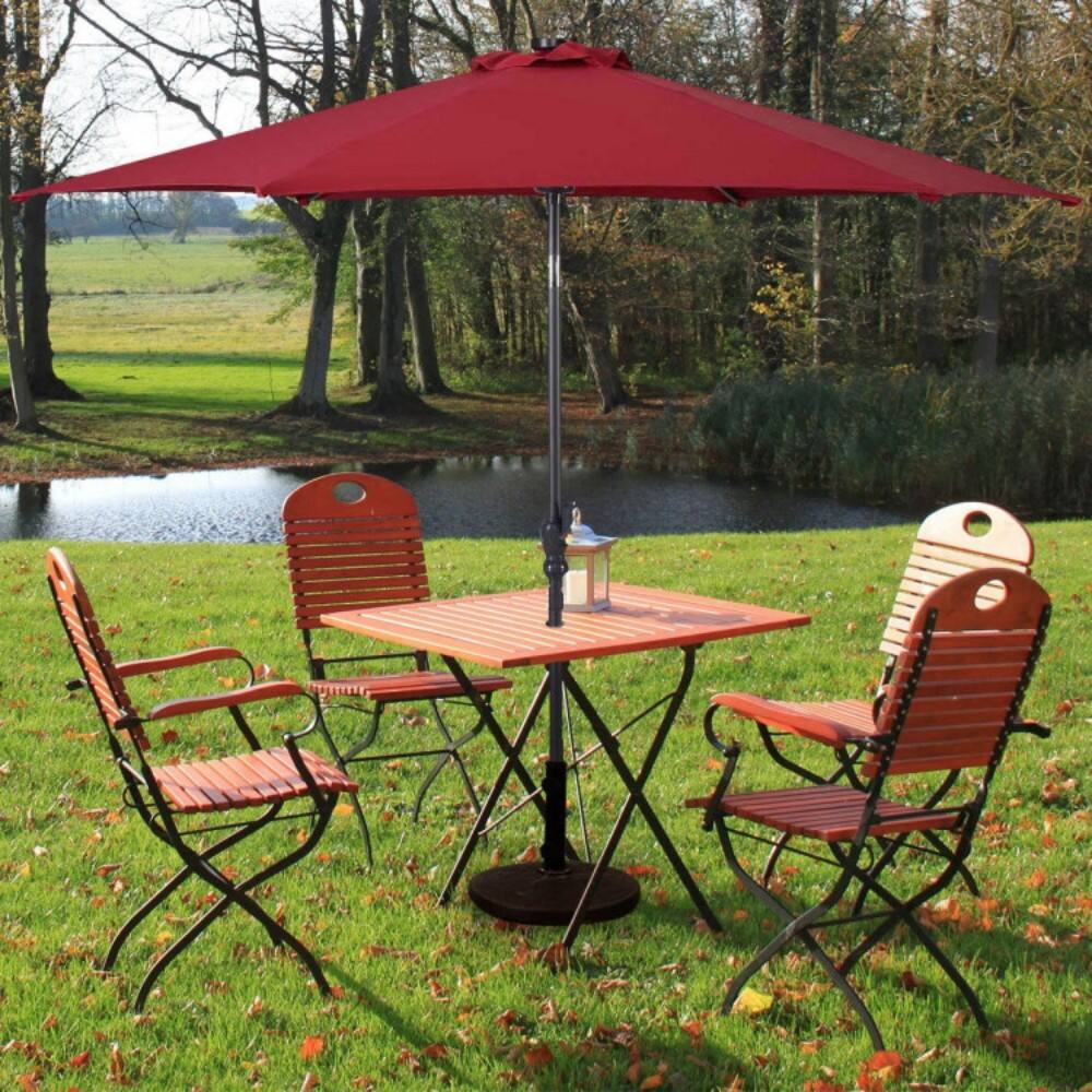 Back. Mondawe - 9 Feet Patio Umbrella LED Solar with Crank - Dark Red.