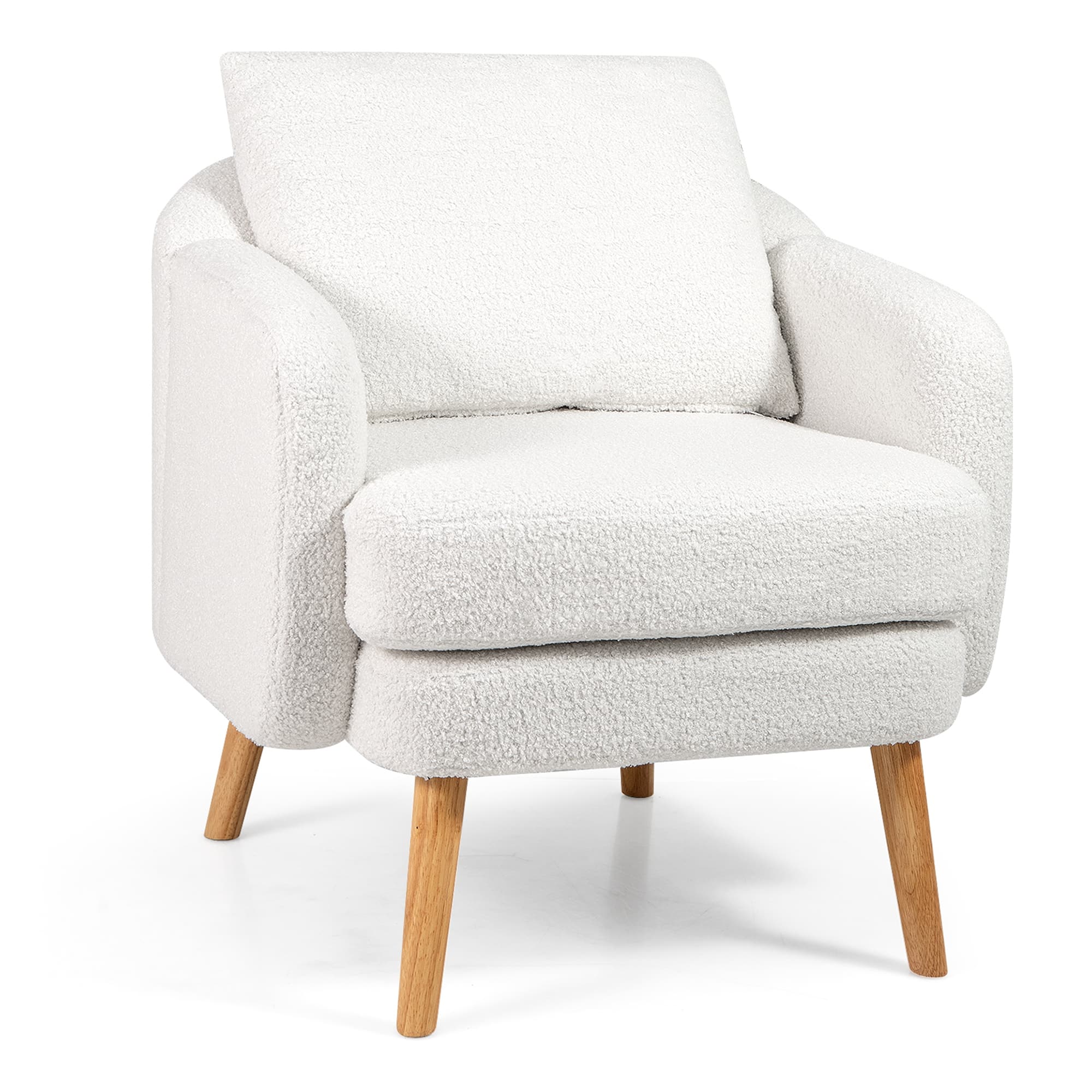Gymax - Sherpa Accent Chair w/ Seat Cushion & Pillow Rubber Wood Legs for Bedroom - White