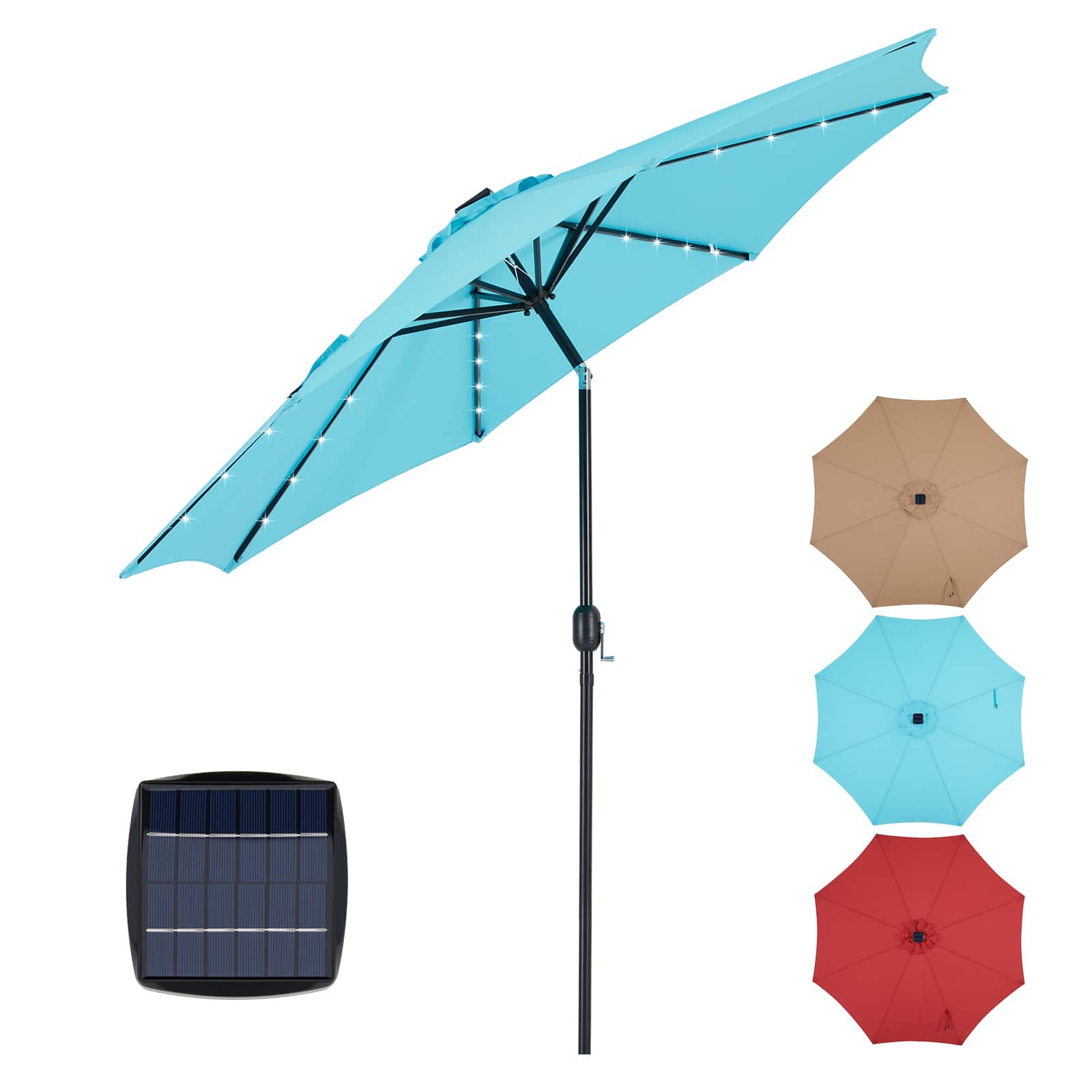 AENKYO - 10ft Solar Polyester 32 LED Lighted Patio Umbrella with Tilt Adjustment and UV-Resistant Fabric - Blue