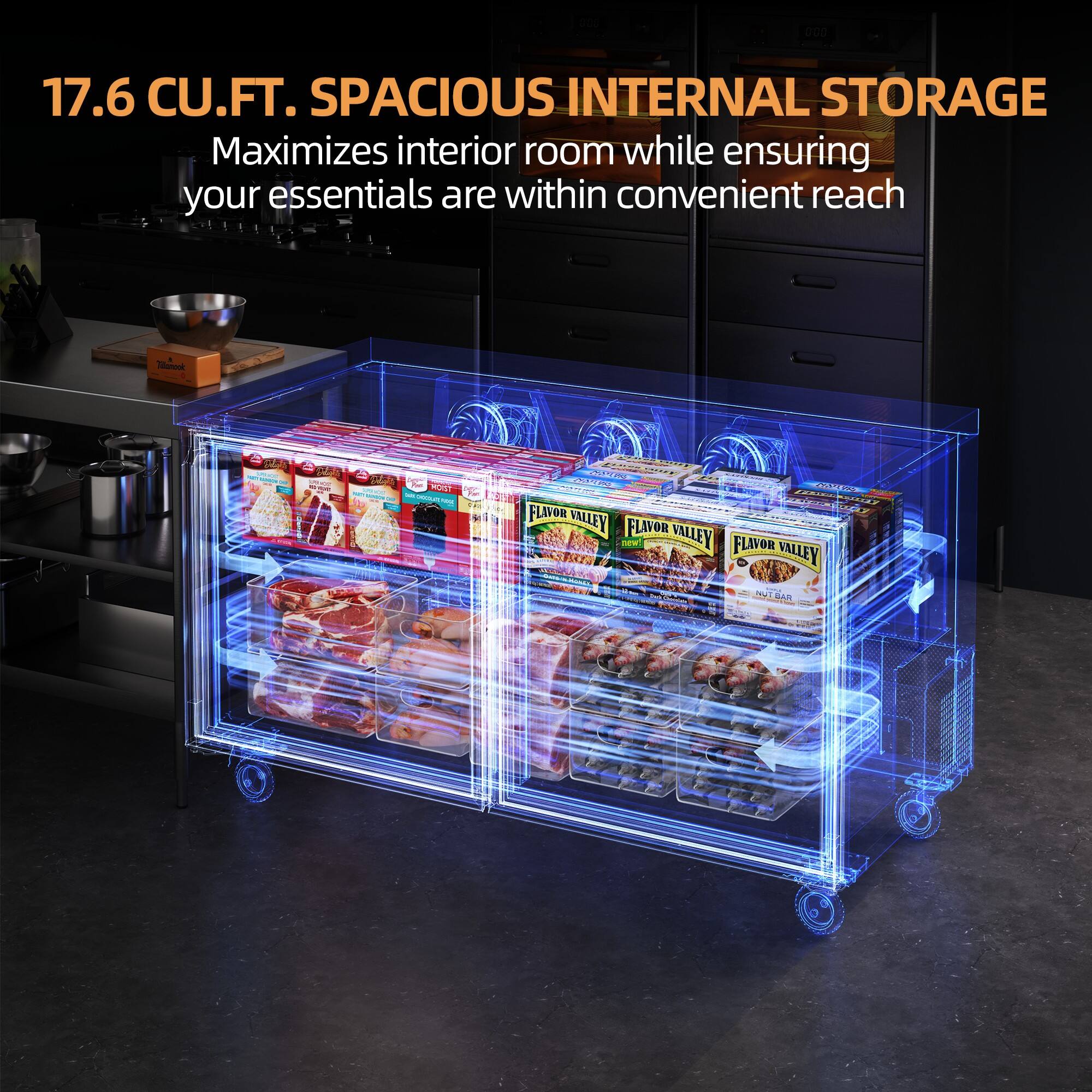 17.6 CU.FT. SPACIOUS INTERNAL STORAGE  
Maximizes interior room while ensuring your essentials are within convenient reach  

FLAVOR VALLEY  
FLAVOR VALLEY  
FLAVOR VALLEY