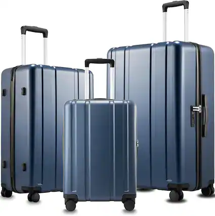Front. LUGGEX - LUGGEX 3 Piece Set 100% PC Luggage with Spinner Wheels, Hardside Suitcases with 360° Spinner Wheels & TSA Locks L2 - EX - Blue.