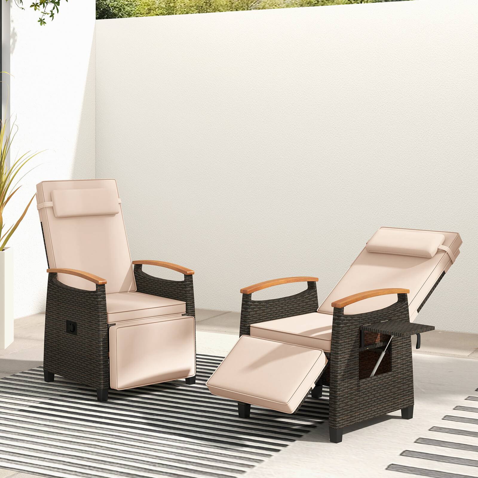 Alt View 4. Costway - Costway Patio Wicker Recliner Chair, Rattan Lounge Chair with Adjustable Backrest&Footrest - Mix Brown,Brown.