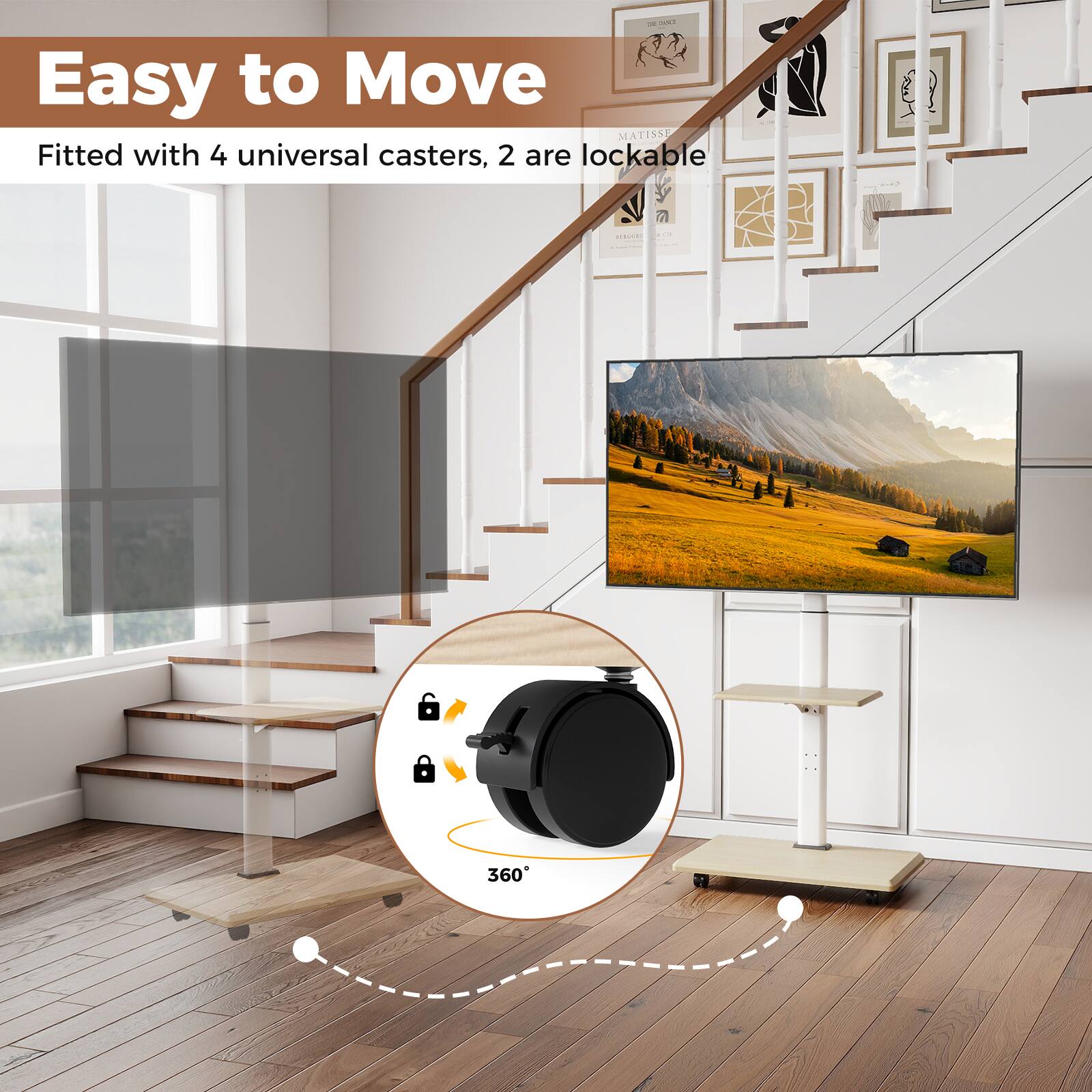 Easy to Move  
Fitted with 4 universal casters, 2 are lockable