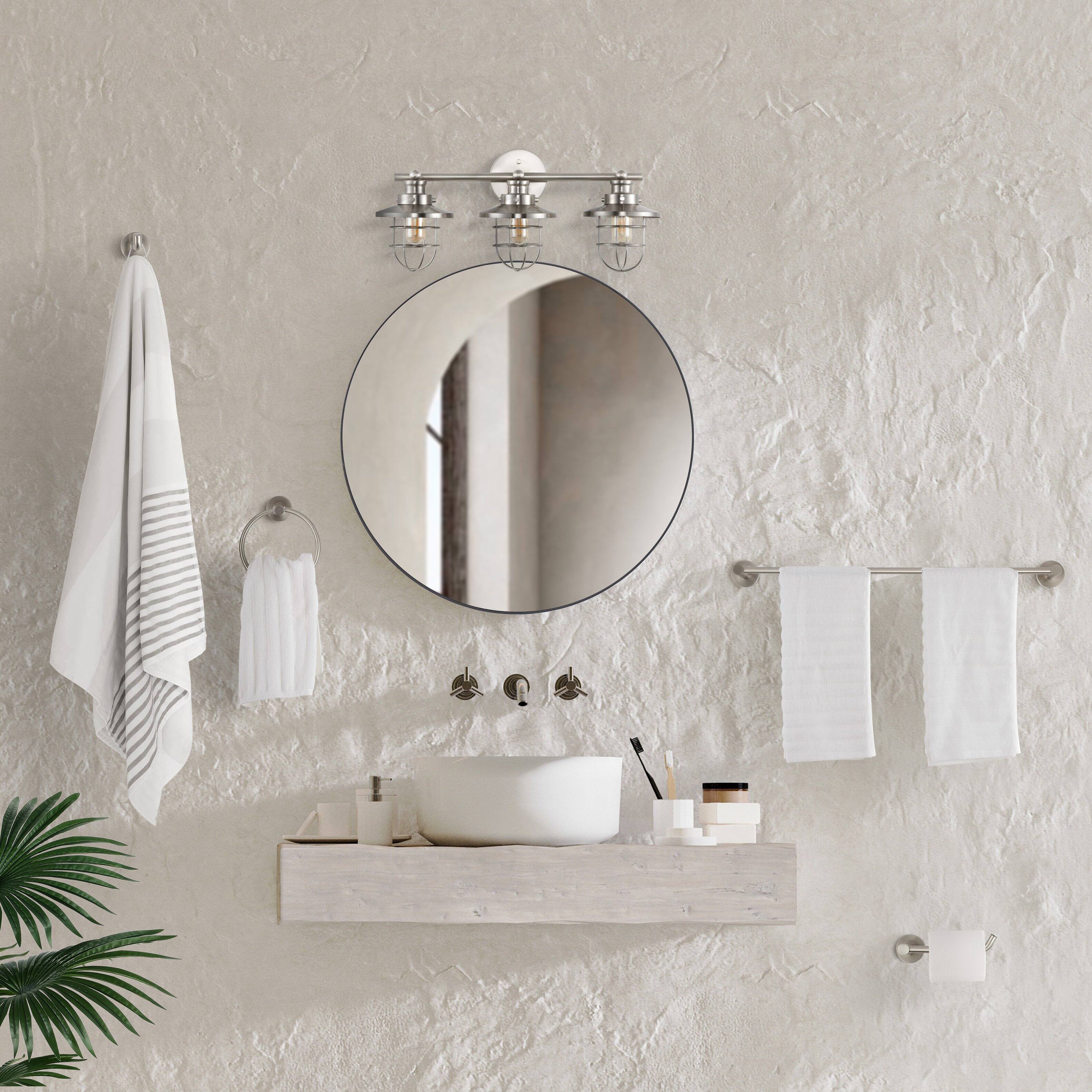 Alt View 8. Jonathan Y - Ellis 24" 3-Light Industrial Farmhouse Vanity Light with Bathroom Hardware Accessory Set, Brushed Nickel (5-Piece) - Brushed Nickel.