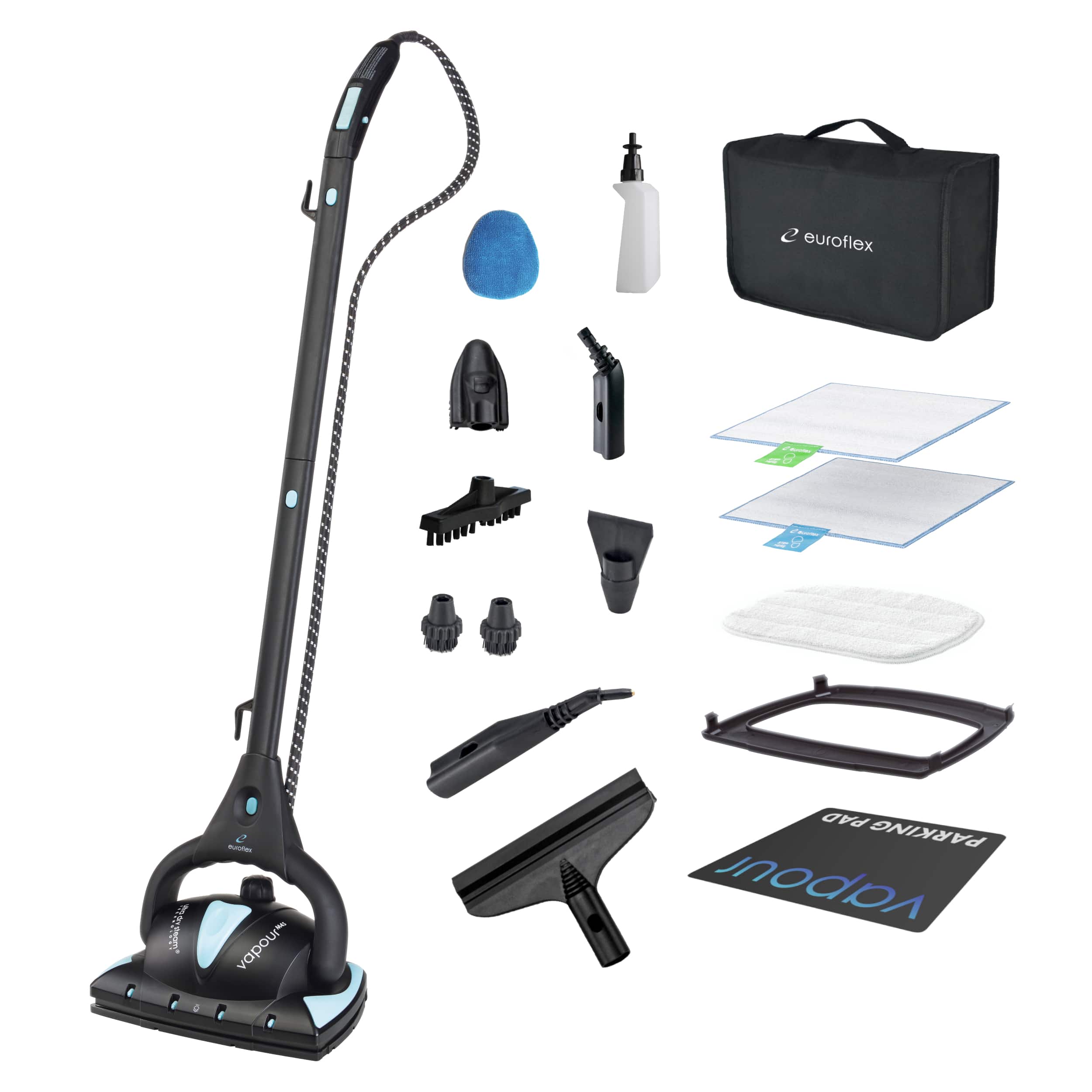 Euroflex - Vapour Pro 20-Piece All-in-One Steam Mop with Built-In Portable Steam Cleaner - Black