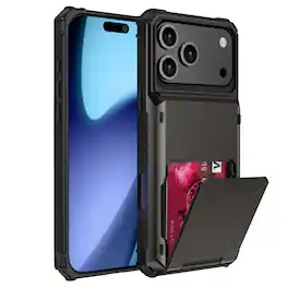 Dteck - for Apple iPhone 17 Pro Max Dual Layer Protective Phone Case with Hidden 5-Card Holder Wallet Slot Flip Open Back Cover - Gray