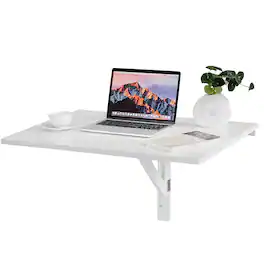 Gymax - Wall-Mounted Drop-Leaf Table Folding Kitchen Dining Table Desk Space Saver - White
