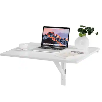Front. Gymax - Gymax Wall-Mounted Drop-Leaf Table Folding Kitchen Dining Table Desk Space Saver White - White.