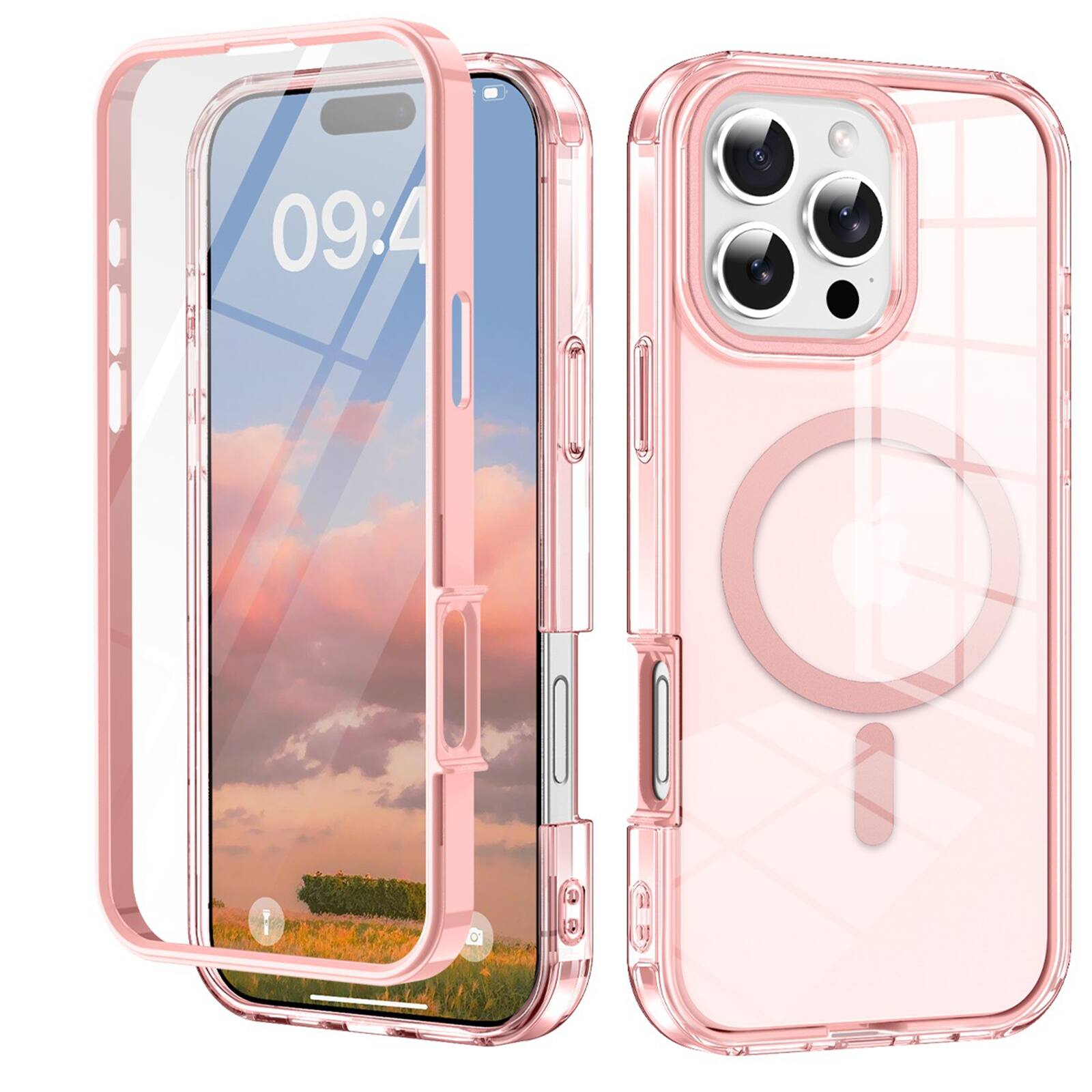 Front. UUCOVER - Magnetic Full Body Case for iPhone 16 Pro Shockproof TPU+PC Built-in Screen Protector Compatible with MagSafe Cover - Pink.