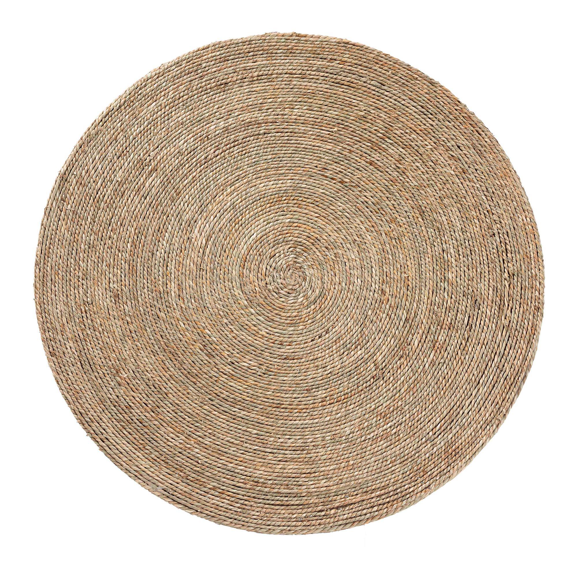 Back. bali & pari - Fumito Handwoven Seagrass End Table - Round Boho Side Table with Wrapped Frame, Handmade Coastal - Natural Brown.