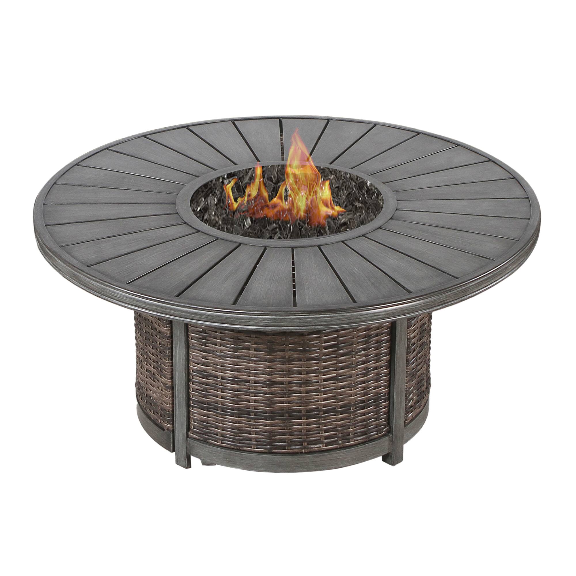 Front. Mondawe - 25" H x 52" W Propane Outdoor Fire Pit Table - Brown.