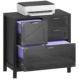 Homcom - Filing Cabinet, Farmhouse File Cabinet with 4 Drawers - Black