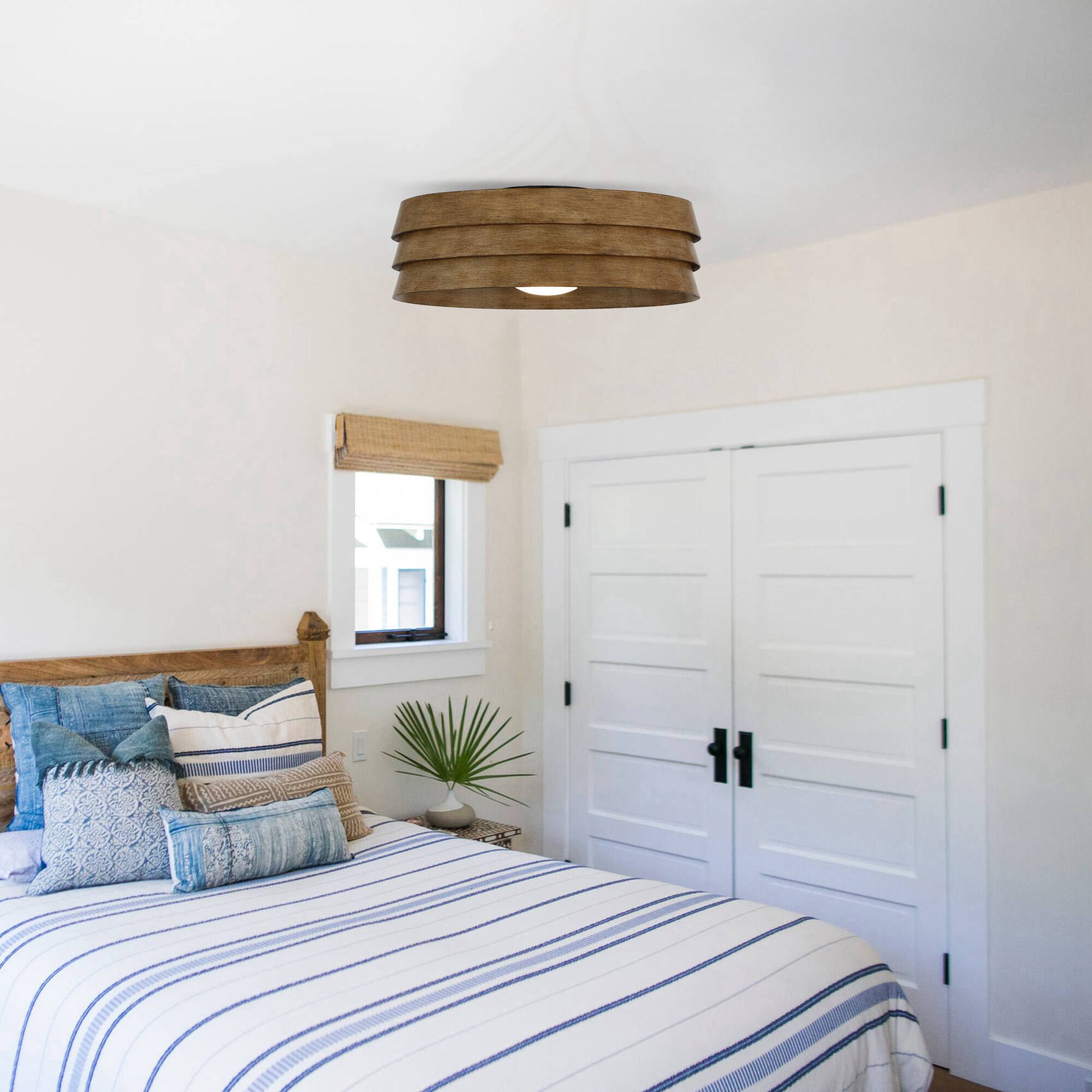 Left. Parrot Uncle - 22" Farmhouse Brown LED Flush Mount Ceiling Fan with Remote Control - Black.